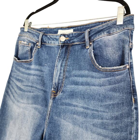 Risen Jeans Womens High Rise Straight Leg Jean Plus Size 1XL Dark Blue Stretch - Picture 4 of 15